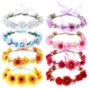 Cinaci 8 Pack Boho Hawaiian Sunflower Daisy Rose Flower Crown Wreath Handmade Adjustable Headbands Tiara Garland Wedding Party Headpiece Accessories for Women Brides Bridemaids Girls Teens