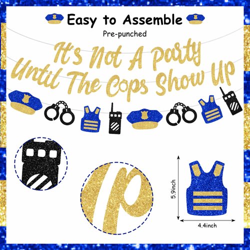 Police Banner Party Until The Cops Shown Up Banner- Police Party Decorations Banner, Glitter Gold Police Banner Garland for Police Theme Party, Retirement Party