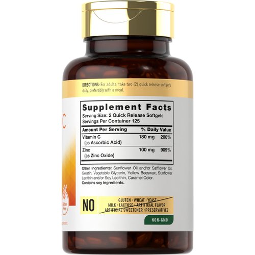 Carlyle Vitamin C with Zinc | 250 Softgels | Bioavailable | Ascorbic Acid | Zinc Oxide | Non-GMO and Gluten Free Supplement
