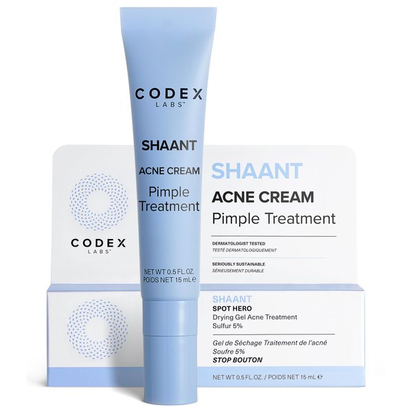 Codex Labs Shaant Spot Hero Acne Gel - Drying Gel for Acne Prone Skin, Oily Skin, All Skin Types - With 5% Sulfur & Green Tea Extract - Cruelty-Free, Vegan Skincare (0.5oz)
