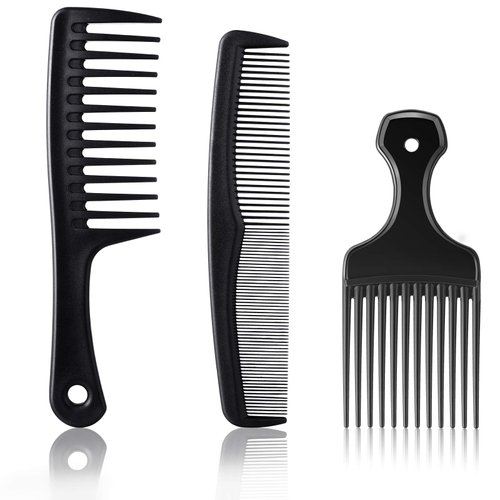 Patelai 3 Pieces Wide-Tooth Comb Detangling Shower Comb Set, Carbon Fiber Pick Barber Brush Tool for Beard, Long, Thick, Curly Afro Hair