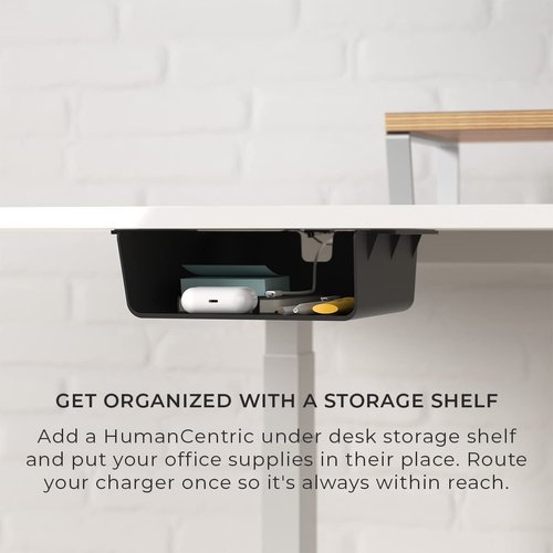 HumanCentric Under Desk Storage Shelf, Drawer Organizer for Office Tables, Workstations, and Sit Stand Desk, Mount Under Desk Shelf Adds Storage Tray, Screw or Stick On Desk Drawer