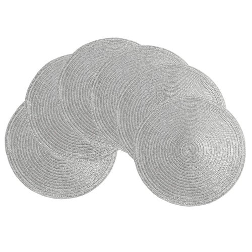 SHACOS Glitter Round Placemats Set of 6 Decorative Sparkle Bling Placemats for Holiday Party Wedding Glitter Table Mats (6, Silver)