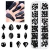 qiipii 120Pcs Black Rhinestones Nail Charms 12 Shapes Crystal Flatback Jet Black Big Gems Black K9 Glass Nail Stones Diamonds jewels Nail Art Supplies Nail Decor for Nails Face Eyes Makeup DIY Crafts