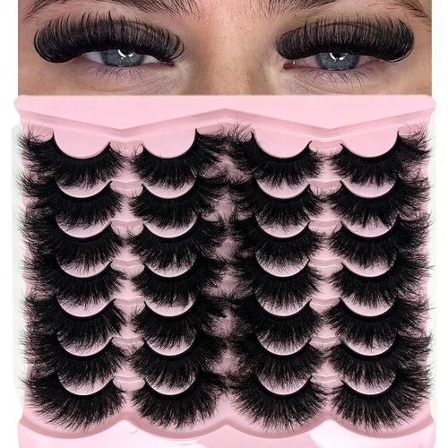 loladook Dramatic Lashes Fluffy 20mm Mink Lashes Cat Eye Big Eyelashes Mink Long False Eyelashes Cat Eye 25mm Volume 14 Pairs Strip Lashes Pack