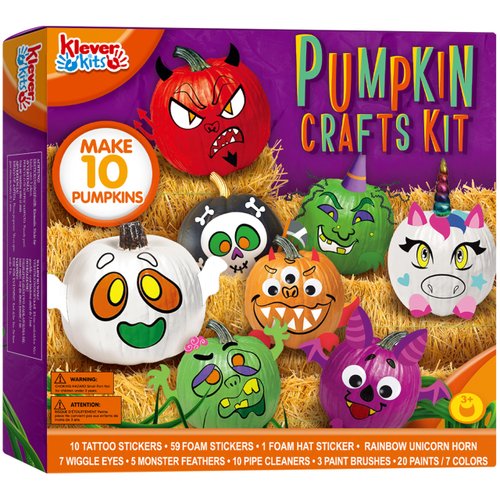 Klever Kits Halloween Arts and Craft Pumpkin Painting Kit, Party Favors for Kids, Halloween Pumpkin Decorating Kit for Party Supplies, Halloween Party Decor DIY Coloring Activities School Party Games