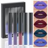 evpct 5Pcs Dark Light Blue Plum Purple Red Violet Matte Liquid Lipstick Lip Stain Sets for Women Matte+Lipstick Long Lasting 24 hr Hours Magic Lipstick 24 Hours original Waterproof Set02