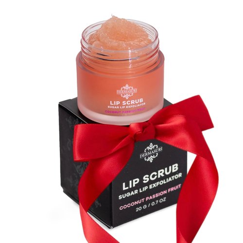 Dermasuri Lip Exfoliator Scrub and Moisturizer, Sugar Lip Scrub, Stocking Stuffers for women, Brighten Dark Lips For Women, Lip Care for Dry Lips, Coconut Passion Fruit Flavor, 20g/0.7oz
