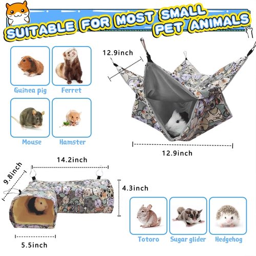 EAEDMY Guinea Pig Rat Ferret Hammock Hideout, Corner Tunnel, 14.2"x 9.8"x 4.3", Suitable for Small Pets, Easy to Clean