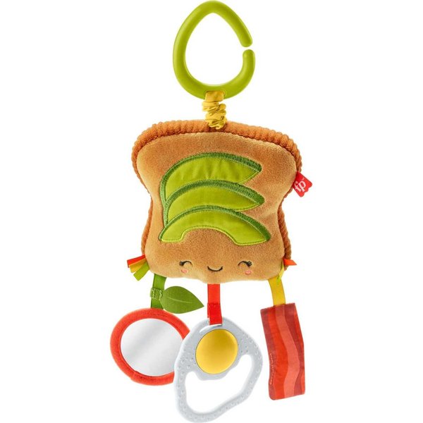 Fisher-Price Baby Toy Brunch & Go Stroller Activity, Pretend Food with Mirror Crinkle & Teether for Travel Play Newborns Ages 3+ Months
