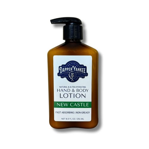 Dapper Yankee Natural Hand & Body Lotion for Men - New Castle - Woodsy Suede Leather Tobacco Scent, Moisturizing, Non-Greasy, Fast Absorbing
