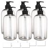Waterproof Empty Bottles 16oz for Shampoo Conditioner Body Wash Plastic PET with White Pump Dispenser, Clear, Set of 6