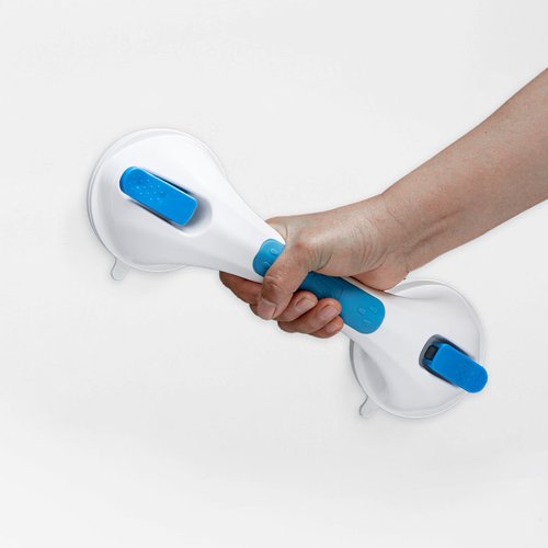 TAILINK Shower Grab Bar Suction Cup for Bathroom 12 inch, Safety Shower Handle for Elderly and Seniors, Removable & Reusable Shower Bars, No Drilling Strong Hold Suction Shower Handrill, Blue