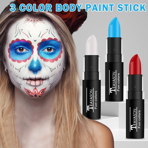 LZXLUKGIR Red White and Blue Face Paint Sticks Professional Eye Black Baseball Football Softball,Cream Blendable Body Paint for Halloween Zombie Vampire Makeup（Blue/White/Red Face Paint Sticks)