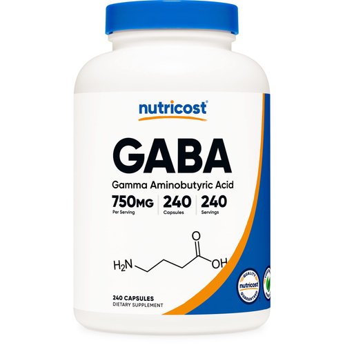 Nutricost GABA (Gamma Aminobutyric Acid) 750mg, 240 Capsules, 240 Servings - Non-GMO, Gluten Free