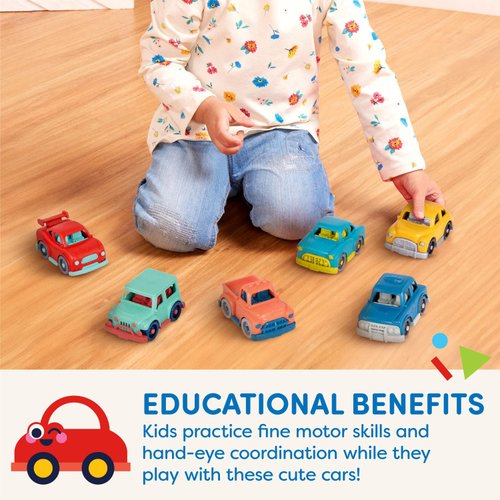 Battat- Wonder Wheels- Set of 6 Mini Toy Cars For Kids – Race Car, Truck, Taxi, Police Car, Retro Car, 4x4 – Pretend Play- Recyclable Materials - Mini Riders- 1 Year +