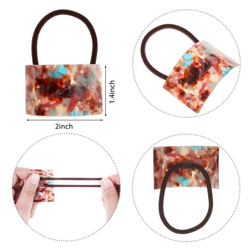 WILLBOND 4 Pieces Acrylic Ponytail Cuff Decorative Acetate Ponytail Holder Tortoise Shell Hair Cuff Hair Ties French Leopard Design Elastic Rubber Band Ponytail Accessories Women(Sweet Color)