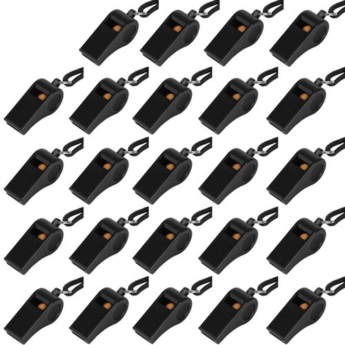 Fya Whistle, Plastic Whistle with Lanyard, Loud Clear Black Whistles Bulk Great for Coaches, Referees, and Officials