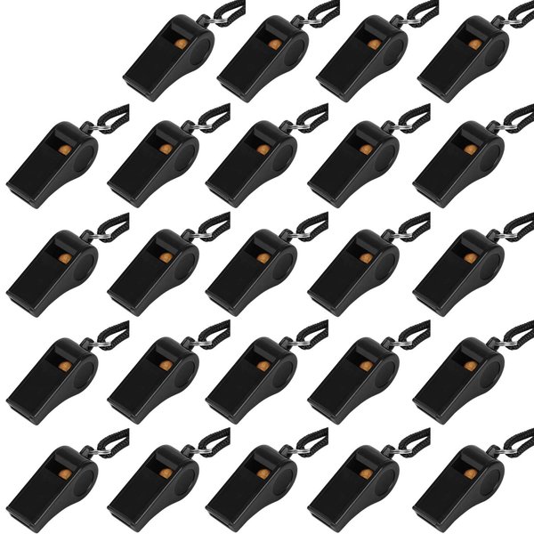 Fya Whistle, Plastic Whistle with Lanyard, Loud Clear Black Whistles Bulk Great for Coaches, Referees, and Officials