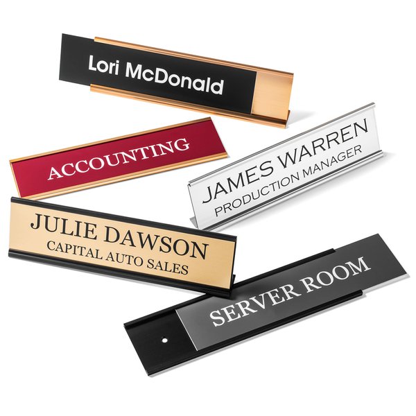 Engraving Providence Personalized Desk Name Plates - Custom Office Wall or Desk With Aluminum Holder Two Lines of Laser Engraved Text, 2" x 8"