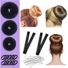 Hair Bun Maker Kit - 3 Bun Donuts, 2 French Twist Wraps, 10 Bobby Pins, 10 Elastic Bands for Women and Kids - Black Color
