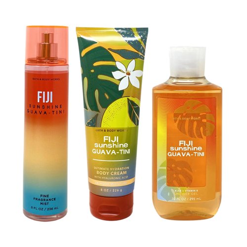Generic Bath and Body Work FIJI SUNSHINE GUAVA-TINI 3 Piece Bundle - Fragrance Mist - Body Cream and Shower Gel - Full Size, orange