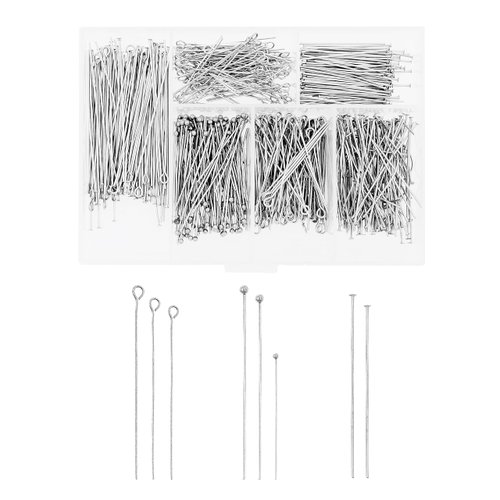 Mandala Crafts 600 PCs Open Eye Pins for Jewelry Making - Stainless Steel Head Pins for Making Jewelry - Bead Eye Pins for Earring Making Necklace Bracelet Clay Charms 30mm 40mm 50mm