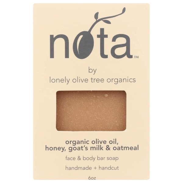 Nota Face & Body Bar Soap, Organic Olive Oil, Honey, Goat's Milk & Oatmeal, 6 Ounce (Pack of 1)