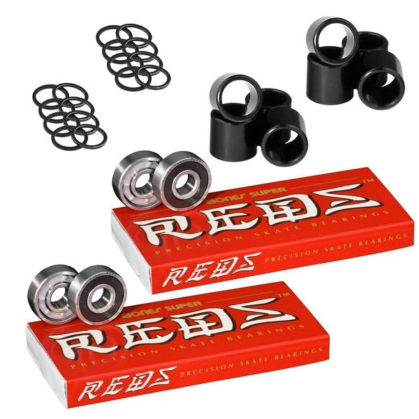 Bones Super Reds Skateboard Bearings, 2 x 8 Packs w/Spacers and Washers