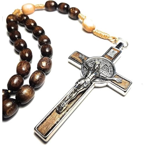 Genuine Made in Italy Blessed by Pope Francis Rosary Necklace rosary for car rearview mirror rosarios catolicos para hombre Medal Cross Saint Benedict Patron Saint of Students, Christian Values Honor (Red)
