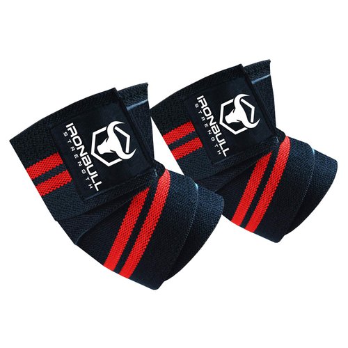 Elbow Wraps for Weightlifting (1 Pair) - 50" Elastic Elbow Braces for Weight Lifting - Elbow Support for Bench Press, Powerlifting, Fitness, & Gym Workout - Gym Elbow Straps Weightlifting (Black/Red)
