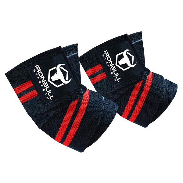 Elbow Wraps for Weightlifting (1 Pair) - 50" Elastic Elbow Braces for Weight Lifting - Elbow Support for Bench Press, Powerlifting, Fitness, & Gym Workout - Gym Elbow Straps Weightlifting (Black/Red)
