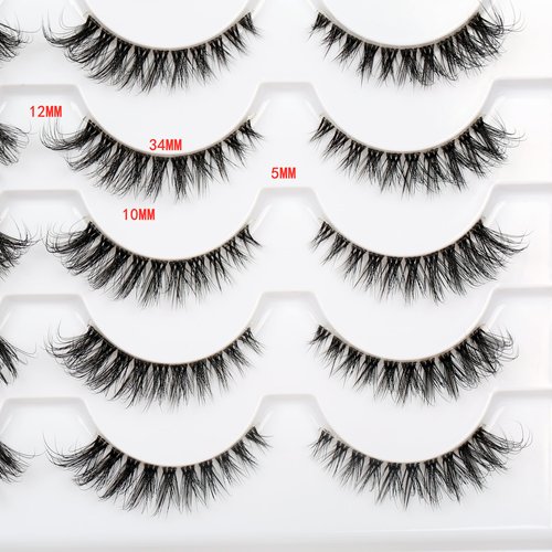 Pooplunch False Eyelashes Wispy Cat Eye Look Natural Clear Band Fluffy Short Accent Lashes Faux Mink Lashes Fake Eyelashes 14 Pair Pack
