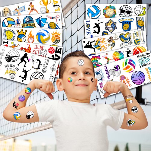 100PCS Cute Volleyball Tattoos Temporary Stickers Theme Birthday Party Decorations Supplies Favors Cool Funny Summer Beach Games Tattoo Sticker Gifts For Kids Boys Girls School Prizes Carnival
