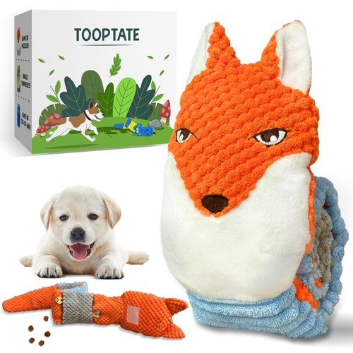 TOOPTATE Dog Puzzle Toys - Food Snuffle Puppy Toys to Keep Them Busy, Dog Puzzle Toy for Mental Stimulation, Squeaky Dog Toys for Puppies, Small and Medium Dogs (Orange Fox)