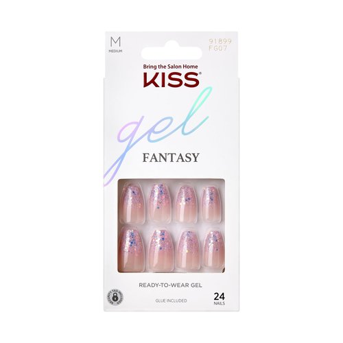 KISS Gel Fantasy, Press-On Nails, Nail glue included, Winter Sparks', Light Purple, Short Size, Coffin Shape, Includes 28 Nails, 2G Glue, 1 Manicure Stick, 1 Mini File