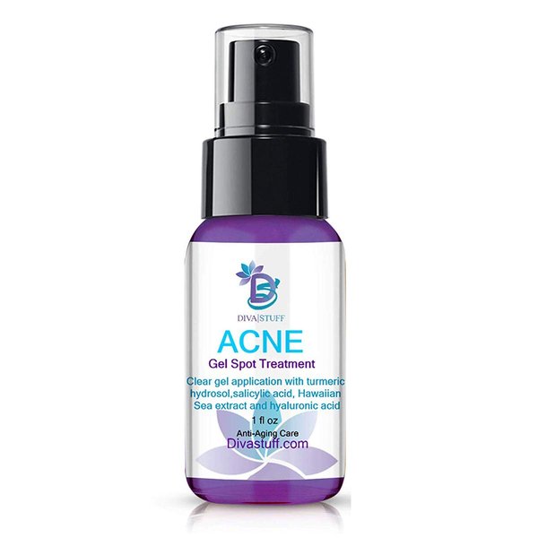 Diva Stuff,Acne Gel Care, Maximum Strength For Overnight Results,Goes On Clear, For Mild to Severe Acne, Salicylic Acid, Hawaiian Sea Extract,Hyaluronic Acid, Lactic Acid & Turmeric
