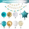 Teal and Gold Birthday Decorations, Turquoise Birthday Party Decoration Teal Blue White Gold Birthday Balloons Happy Birthday Banner Foil Balloon Aqua Pom Poms for Women Girls Birthday Party Supplies