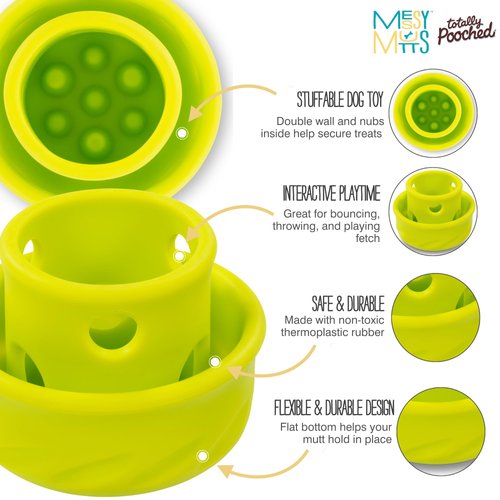 Messy Mutts Totally Pooched Puzzle 'n Play Mushroom | Interactive Treat Puzzle Toy for Dogs | Durable 4” x 3.5” TPR Dog Toy | Green