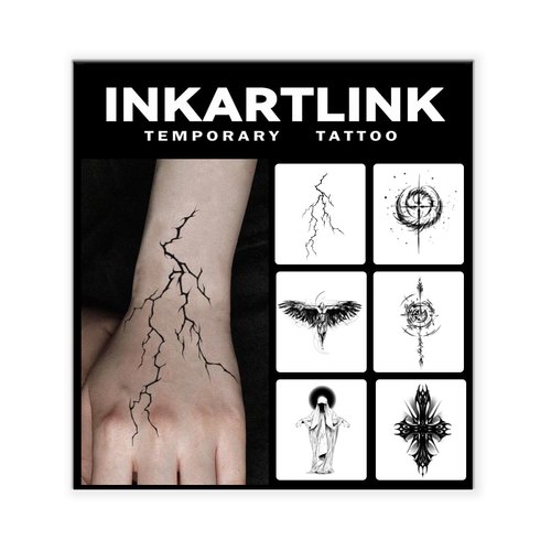 INKARTLINK Tattoo Tech, 6 Sheets Semi Permanent Tattoo, Adult Art Design Temporary Tattoos, Lasts 1-2 Weeks, Waterproof, Realistic Look, No Adhesive, No Reflection (Light Design)