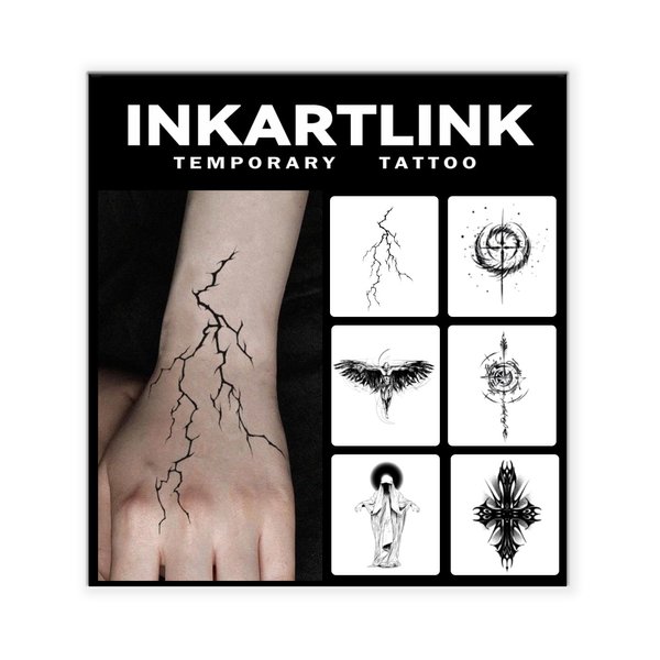 INKARTLINK Tattoo Tech, 6 Sheets Semi Permanent Tattoo, Adult Art Design Temporary Tattoos, Lasts 1-2 Weeks, Waterproof, Realistic Look, No Adhesive, No Reflection (Light Design)