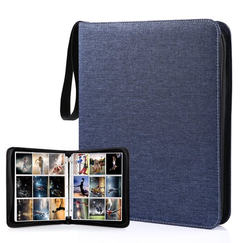 WOT I Trading Card Binder, 900 Pockets Collection Card Binder Sleeves with Polyester Fabric Cover&Zipper - Dark Blue