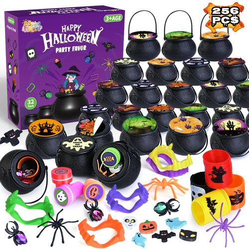 240 PCS Halloween Party Favors 30 Pack Prefilled Small Plastic Witch Cauldron Halloween Toys in Bulk Halloween Prizes Gifts Miniatures for Kids Trick or Treat