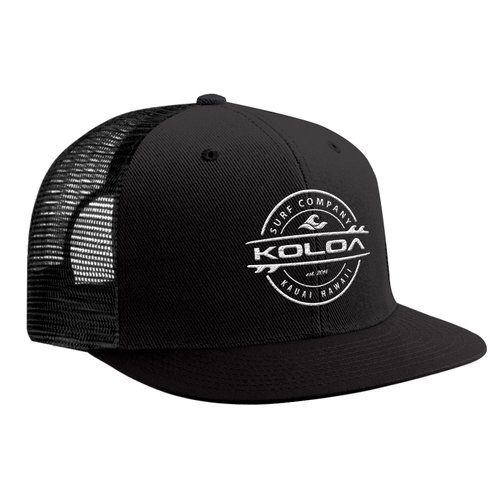Joe's USA Koloa Surf Thruster Logo Mesh Back Trucker Hat in Black with White Logo