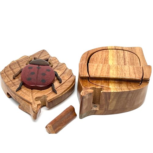 Lady Bug - Secret Wooden Intarsia Puzzle Box - Handcrafted from Natural Exotic Woods