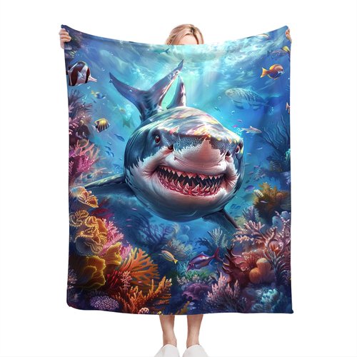 Funny Shark Blanket Ocean Throw Blanket Shark Gifts and Decor Shark Blanket for Girls Women Men Boys Soft Warm Cozy Fleece Blanket for Couch Sofa ​Bed 50"x40"