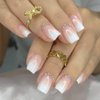 ANDGING French Tip Press on Nails White Square Short Medium Ombre Glue on Nails Acrylic Fake Nails with Gradient Design Manicure False Nails with Glue Gel Women Stick on Nail for Wedding 24Pc ALQ66Q