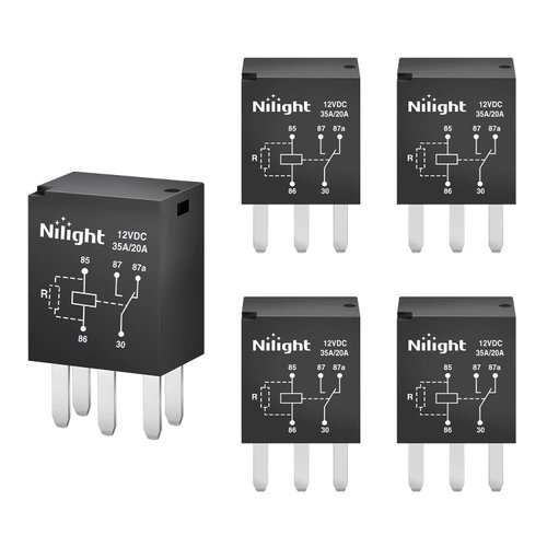 Nilight SPST Multi Purpose Relay 12V 5 Prong Fuel Pump Relay 5Pack 35A/20A Ultra Micro ISO Automotive Replacement Accessory Power Relays for Automotive Cars Truck tractor Marine Boat, 2 Years Warranty