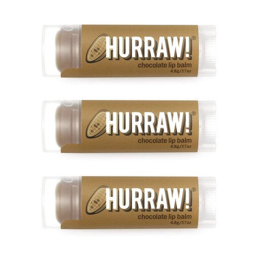 Hurraw! Chocolate Lip Balm, 3 Pack: Organic, Certified Vegan, Cruelty and Gluten Free. Non-GMO, 100% Natural Ingredients. Bee, Shea, Soy and Palm Free. Made in USA