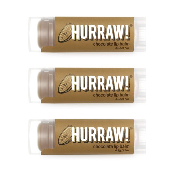 Hurraw! Chocolate Lip Balm, 3 Pack: Organic, Certified Vegan, Cruelty and Gluten Free. Non-GMO, 100% Natural Ingredients. Bee, Shea, Soy and Palm Free. Made in USA